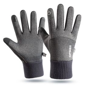 Men Winter Waterproof Cycling Gloves Outdoor Sports Running Motorcycle Ski Touch Screen Fleece Gloves Non-slip Warm Full Fingers (Color: Light gray, size: M)