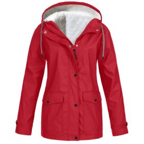 Fall/Winter Women's Hot Sale Plus Fleece Jacket Outdoor Mountaineering Suit Hooded Coat Jacket (Color: Red, size: XXL)
